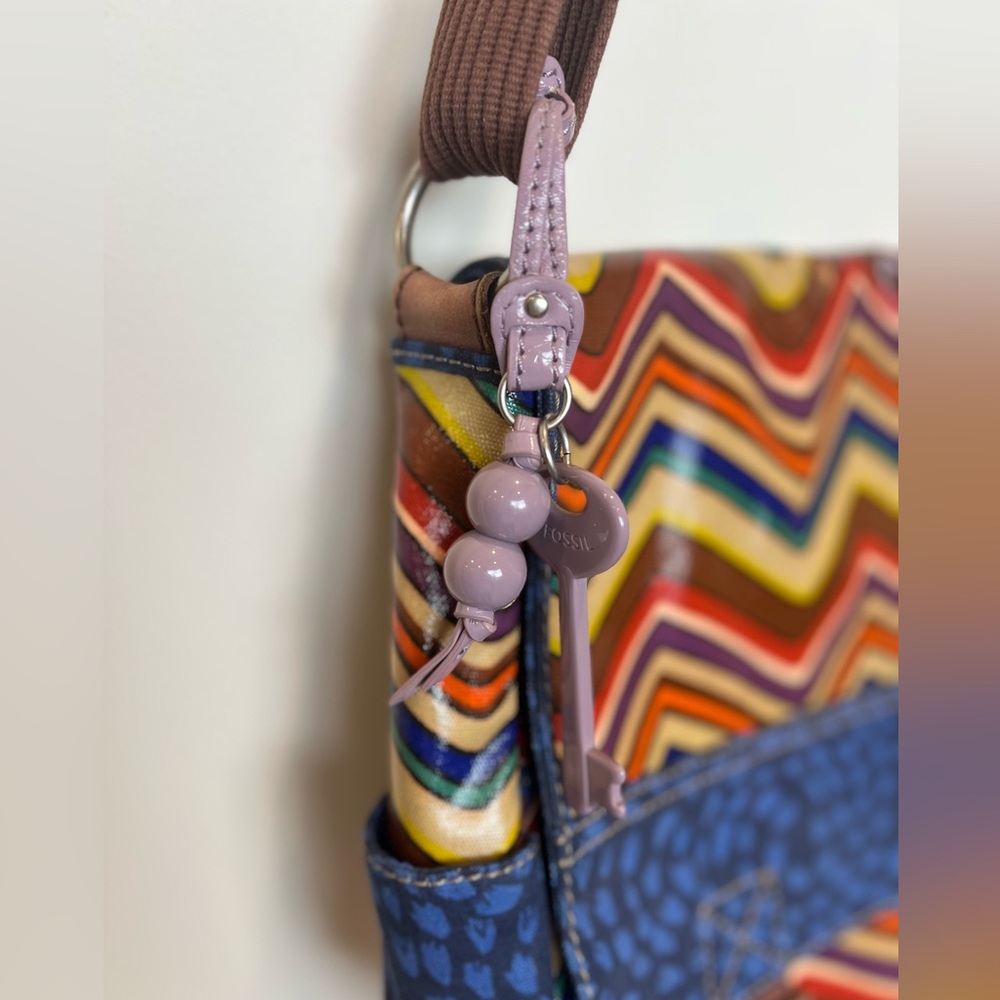 Multicolor Chevron Crossbody Bag - Brown Strap - Picture 12 of 14